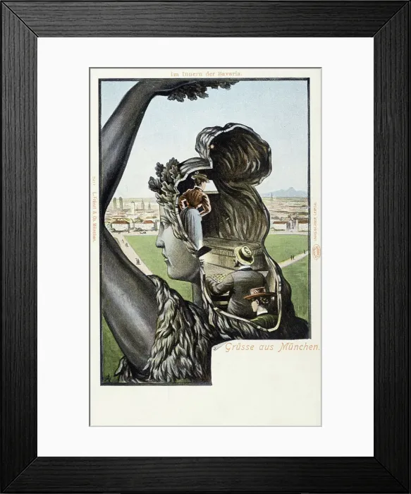 Framed Print : Inside the Bavaria statue. Greetings from Munich. Postcard, c 1900. Creator: Anonymous Framed Print : Inside the Bavaria statue. Greetings from Munich. Postcard, c 1900. Creator: Anonymous