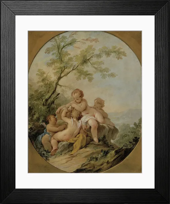 Framed Print : Four amorins playing with a birdcage, 1721-1750. Creator: Guillaume-Thomas Taraval Framed Print : Four amorins playing with a birdcage, 1721-1750. Creator: Guillaume-Thomas Taraval