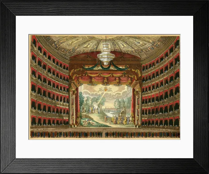 Framed Print : La Scala opera house in Milan, Festive Interior. Curtain design by Angelo Monticelli, c 1830. Creator: Anonymous Framed Print : La Scala opera house in Milan, Festive Interior. Curtain design by Angelo Monticelli, c 1830. Creator: Anonymous