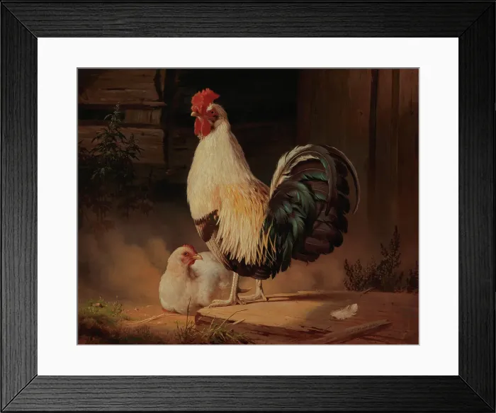 Framed Print : Cock and Hen, 1867. Creator: Ferdinand von Wright Framed Print : Cock and Hen, 1867. Creator: Ferdinand von Wright
