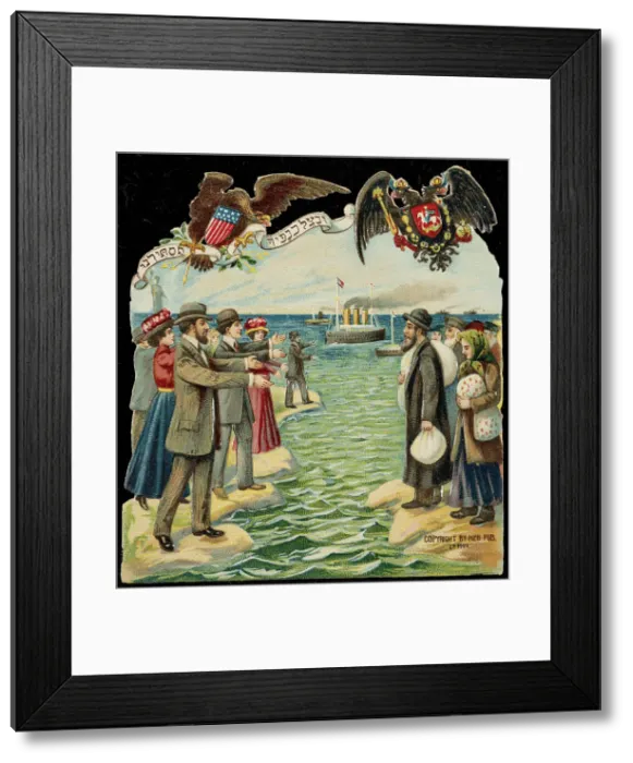 Framed Print : A happy new year. Jewish Americans welcoming Jews immigrating from Russia to America, 1909. Creator: Anonymous Framed Print : A happy new year. Jewish Americans welcoming Jews immigrating from Russia to America, 1909. Creator: Anonymous