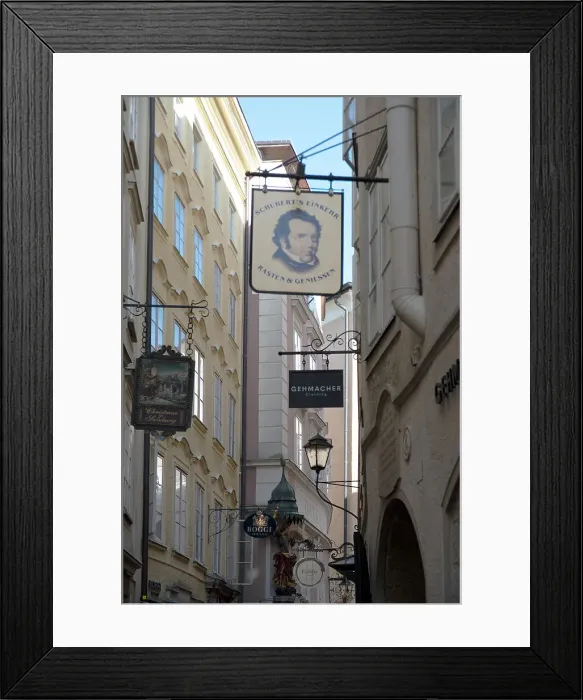 Framed Print : Detail view of the traditional signs along an old building on Getreidegasse, Salzburg, Austria, 2022 Creator: Ethel Davies Framed Print : Detail view of the traditional signs along an old building on Getreidegasse, Salzburg, Austria, 2022 Creator: Ethel Davies