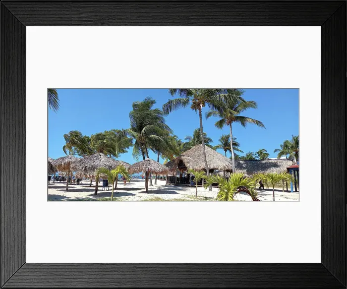 Framed Print : Thatched umbrellas and restaurant at the beach resort of Playa Ancon, south of Trinidad, Cuba, 2024. Creator: Ethel Davies Framed Print : Thatched umbrellas and restaurant at the beach resort of Playa Ancon, south of Trinidad, Cuba, 2024. Creator: Ethel Davies