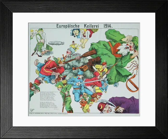 Framed Print : European brawling 1914. European satirical map, 1914. Creator: Anonymous Framed Print : European brawling 1914. European satirical map, 1914. Creator: Anonymous