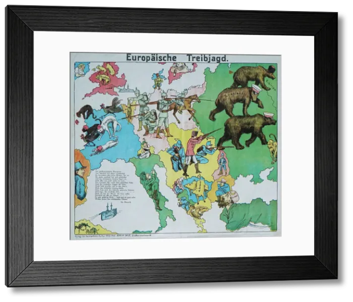 Framed Print : European Beating Hunt. European satirical map, 1914. Creator: Anonymous Framed Print : European Beating Hunt. European satirical map, 1914. Creator: Anonymous