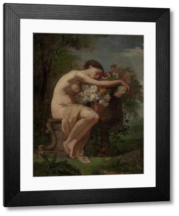 Framed Print : Nymph next to an urn full of flowers, exercise, 1846-1896. Creator: August Jernberg Framed Print : Nymph next to an urn full of flowers, exercise, 1846-1896. Creator: August Jernberg
