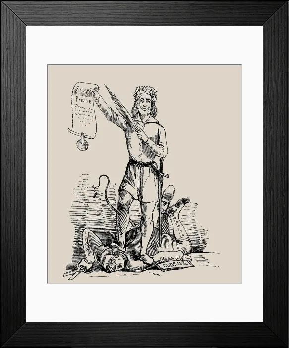 Framed Print : Freedom of the press. Cartoon from the satirical magazine Leuchtkugeln, 1848. Creator: Anonymous Framed Print : Freedom of the press. Cartoon from the satirical magazine Leuchtkugeln, 1848. Creator: Anonymous