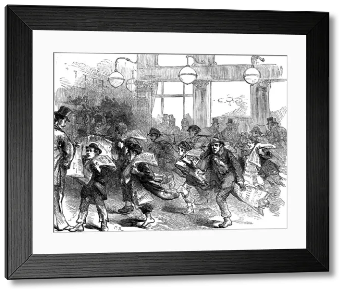 Framed Print : Newsboys with latest accounts of the Prince of Wales, 1871. Creator: Unknown Framed Print : Newsboys with latest accounts of the Prince of Wales, 1871. Creator: Unknown