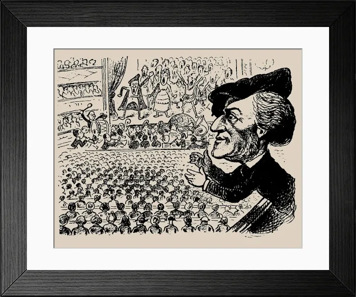 Framed Print : Richard Wagner at the performance of Die Meistersinger. Caricature from Kikeriki, c1868. Creator: Anonymous Framed Print : Richard Wagner at the performance of Die Meistersinger. Caricature from Kikeriki, c1868. Creator: Anonymous