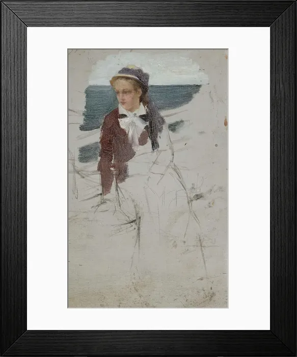 Framed Print : A woman sitting by the rail of a ship, sketch, c1890s. Creator: Albert Edelfelt Framed Print : A woman sitting by the rail of a ship, sketch, c1890s. Creator: Albert Edelfelt