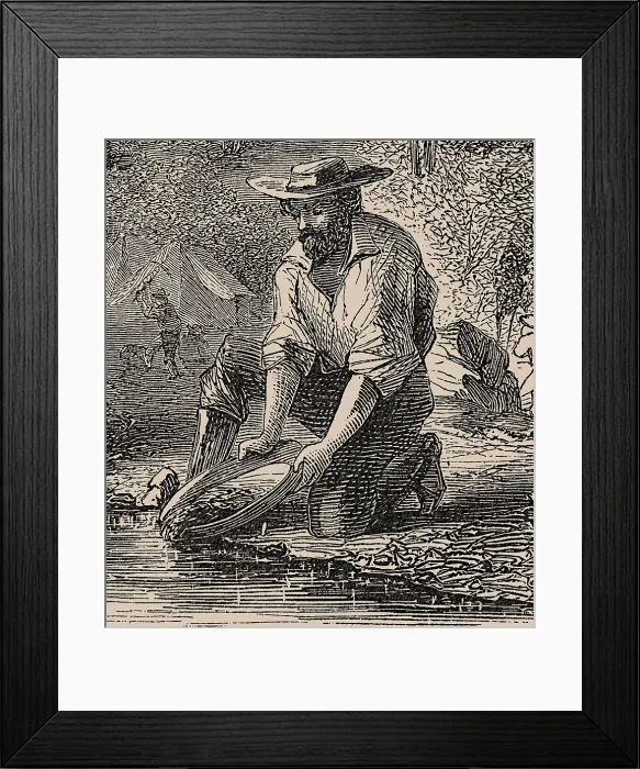Framed Print : The life of the gold diggers. (Harper's Weekly), 1860. Creator: Anonymous Framed Print : The life of the gold diggers. (Harper's Weekly), 1860. Creator: Anonymous