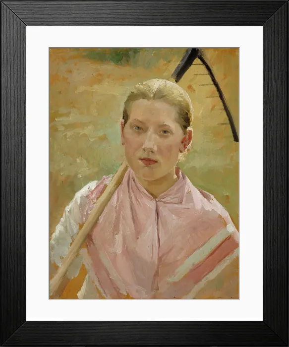 Framed Print : Girl with a Rake, Study for August, 1886. Creator: Albert Edelfelt Framed Print : Girl with a Rake, Study for August, 1886. Creator: Albert Edelfelt