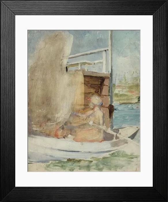 Framed Print : A woman in a boat by the pier, c1890s. Creator: Albert Edelfelt Framed Print : A woman in a boat by the pier, c1890s. Creator: Albert Edelfelt