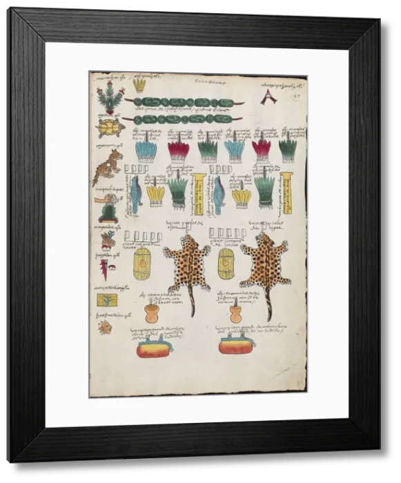 Framed Print : Tribute in the Aztec Empire that the cities had to pay. (Province of Xoconochco), 1534. Creator: Anonymous master Framed Print : Tribute in the Aztec Empire that the cities had to pay. (Province of Xoconochco), 1534. Creator: Anonymous master