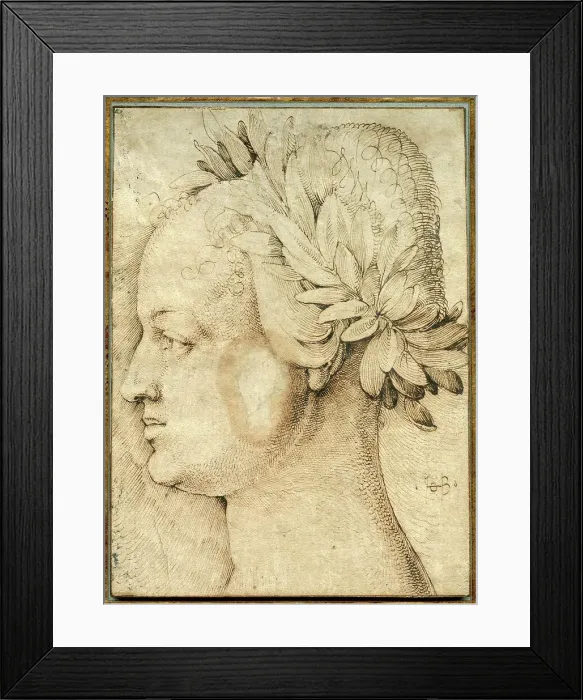 Framed Print : Head of a woman crowned with laurels. Creator: Baldung (Baldung Grien), Hans (1484-1545) Framed Print : Head of a woman crowned with laurels. Creator: Baldung (Baldung Grien), Hans (1484-1545)