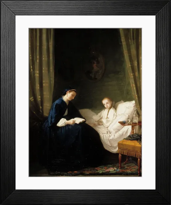 Framed Print : Mother Reading to Her Sick Child, 1859-1862. Creator: Ida Silfverberg Framed Print : Mother Reading to Her Sick Child, 1859-1862. Creator: Ida Silfverberg