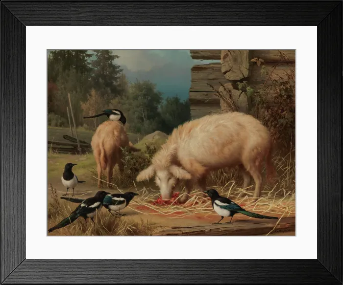 Framed Print : Pigs and Magpies, 1875. Creator: Ferdinand von Wright Framed Print : Pigs and Magpies, 1875. Creator: Ferdinand von Wright
