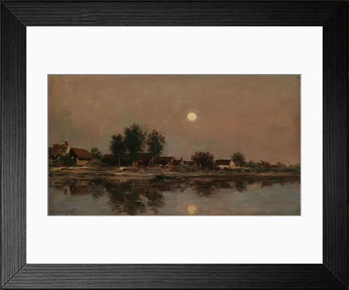Framed Print : The Rising Moon on the River Bank; Village by the Light of the Moon, 1874. Creator: Charles Francois Daubigny Framed Print : The Rising Moon on the River Bank; Village by the Light of the Moon, 1874. Creator: Charles Francois Daubigny