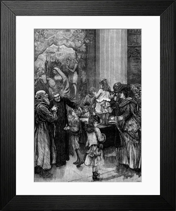 Framed Print : Festival of the Presepe, in the Ara Coeli Church, at the Capitol, Rome, 1871. Creator: Joseph Swain Framed Print : Festival of the Presepe, in the Ara Coeli Church, at the Capitol, Rome, 1871. Creator: Joseph Swain