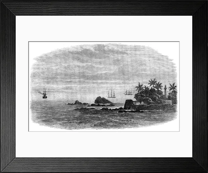 Framed Print : Wreck of the mail steam-ship Rangoon at Galle - Kadir Rocks at the entrance to Galle Harbour, 1871. Creator: Unknown Framed Print : Wreck of the mail steam-ship Rangoon at Galle - Kadir Rocks at the entrance to Galle Harbour, 1871. Creator: Unknown