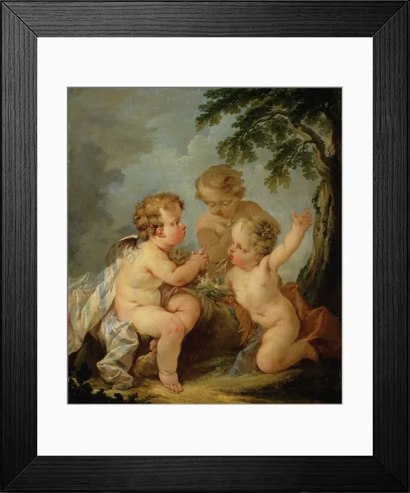 Framed Print : Three amorins playing with a bird's nest, 1747. Creator: Guillaume-Thomas Taraval Framed Print : Three amorins playing with a bird's nest, 1747. Creator: Guillaume-Thomas Taraval