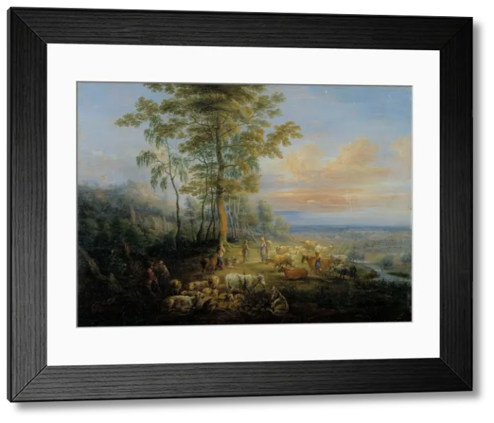 Framed Print : Cattle with cowherds, c1640s. Creator: Lucas van Uden Framed Print : Cattle with cowherds, c1640s. Creator: Lucas van Uden