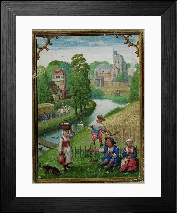 Framed Print : The Hours of Hennessy (Hours of Notre-Dame). Labors of the Months: August, c1530. Creator: Bening, Simon, (Workshop) (ca 1483-1561) Framed Print : The Hours of Hennessy (Hours of Notre-Dame). Labors of the Months: August, c1530. Creator: Bening, Simon, (Workshop) (ca 1483-1561)