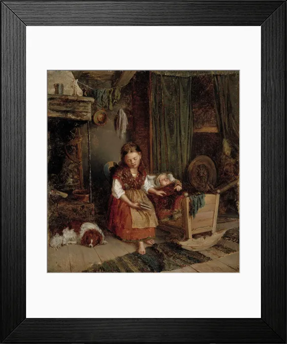 Framed Print : Girl at the cradle, 1866. Creator: Karl Emanuel Jansson Framed Print : Girl at the cradle, 1866. Creator: Karl Emanuel Jansson