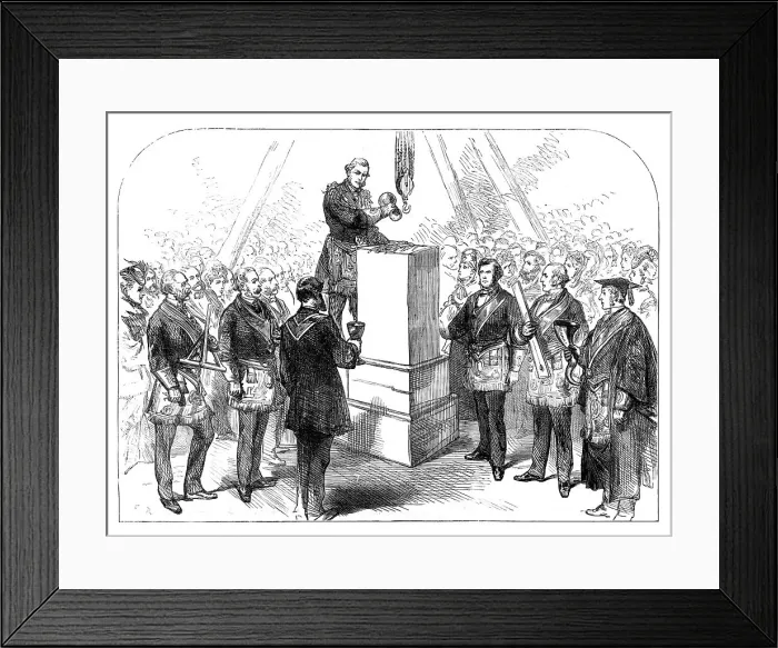 Framed Print : Lord Leigh laying the foundation-stone for the extension of the Queen's Hospital at Birmingham, 1871 Creator: Unknown Framed Print : Lord Leigh laying the foundation-stone for the extension of the Queen's Hospital at Birmingham, 1871 Creator: Unknown