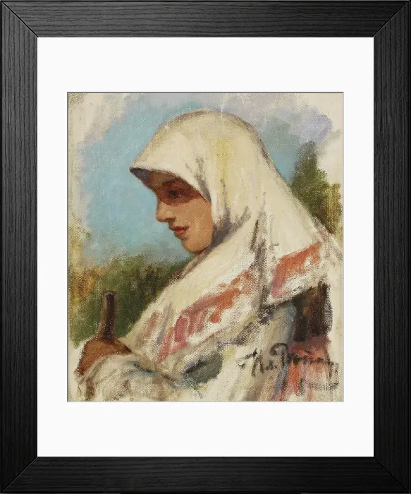 Framed Print : Peasant Girl in a Headscarf, study. Creator: Il'ya Repin Framed Print : Peasant Girl in a Headscarf, study. Creator: Il'ya Repin