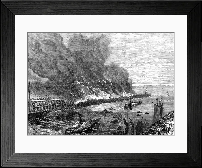 Framed Print : Leith Pier on fire, 1871. Creator: Unknown Framed Print : Leith Pier on fire, 1871. Creator: Unknown