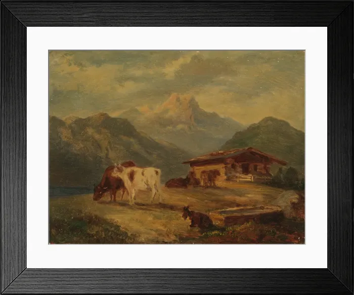 Framed Print : A cattle house in the Bavarian Alps, 1873. Creator: Johan Knutson Framed Print : A cattle house in the Bavarian Alps, 1873. Creator: Johan Knutson