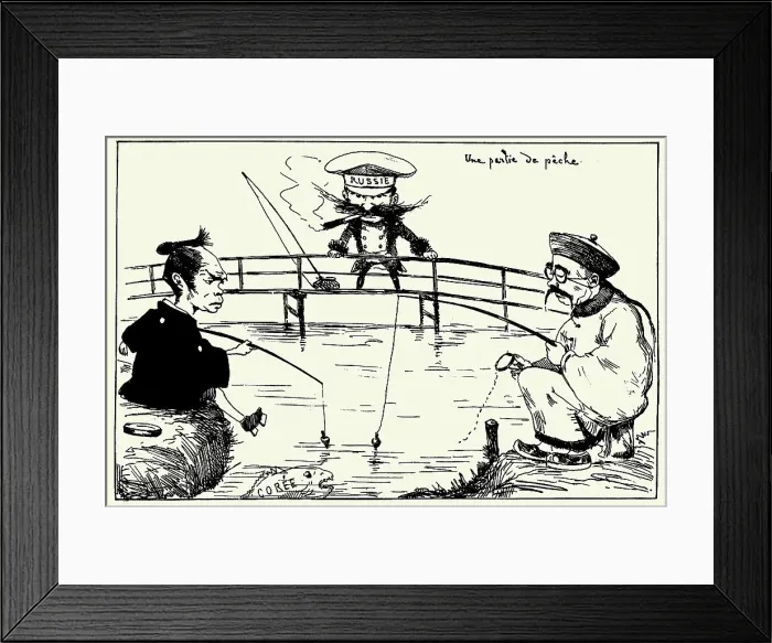 Framed Print : A fishing trip. Caricature about the dispute between China, Japan and Russia over Korea, 1887. Creator: Bigot, Georges (1860-1927) Framed Print : A fishing trip. Caricature about the dispute between China, Japan and Russia over Korea, 1887. Creator: Bigot, Georges (1860-1927)