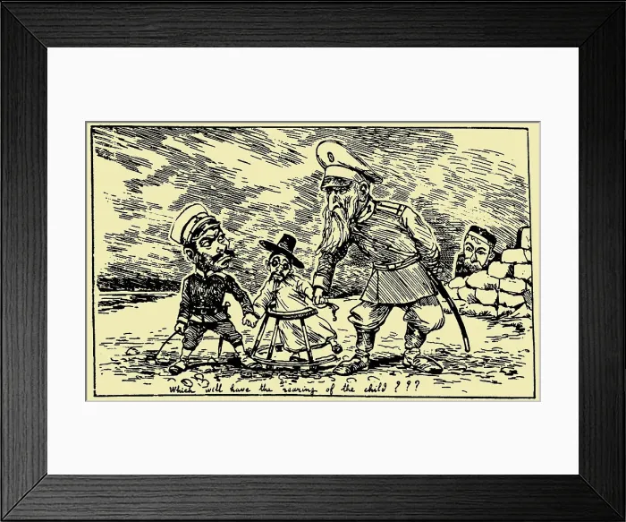 Framed Print : Which will have the rearing the child? Japan and Russia compete for influence in Korea... 1895. Creator: Bigot, Georges (1860-1927) Framed Print : Which will have the rearing the child? Japan and Russia compete for influence in Korea... 1895. Creator: Bigot, Georges (1860-1927)