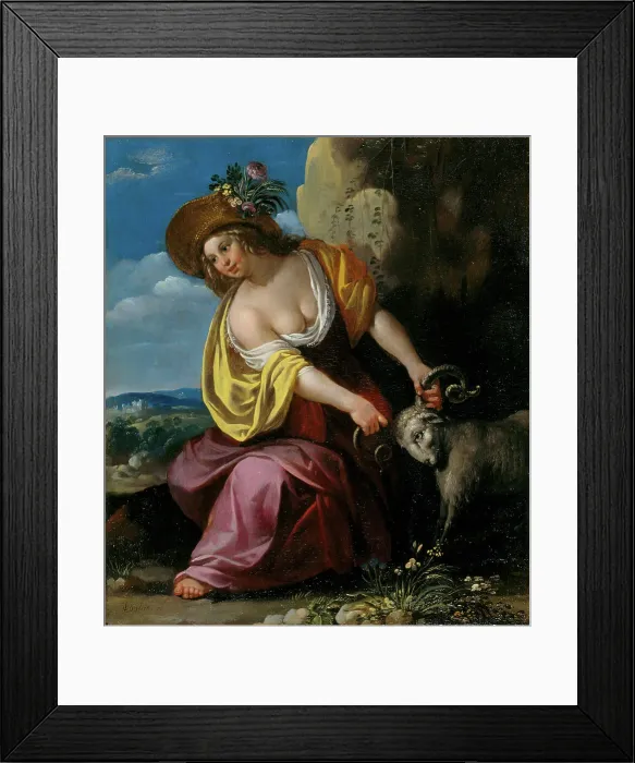 Framed Print : Young woman holding a ram, First Half of 17th cen. Creator: Bijlert (Bylert), Jan, van (1598-1671) Framed Print : Young woman holding a ram, First Half of 17th cen. Creator: Bijlert (Bylert), Jan, van (1598-1671)