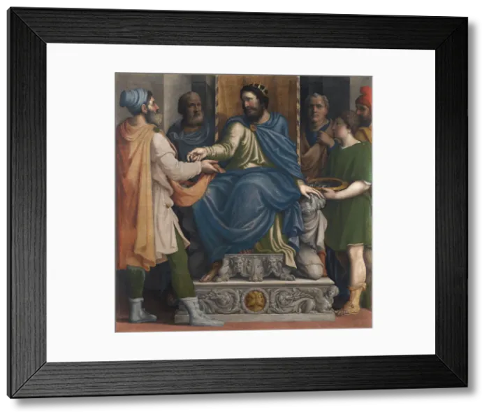 Framed Print : Justice of Philip II of Macedon. (Filippo il Macedone restituisce il denaro a Macheta), c1550-1560. Creator: Campi, Giulio (1507-1573) Framed Print : Justice of Philip II of Macedon. (Filippo il Macedone restituisce il denaro a Macheta), c1550-1560. Creator: Campi, Giulio (1507-1573)