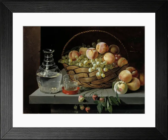Framed Print : Peaches and grapes in a basket, 1826-1885. Creator: Ivan Timofejevits Hrutski Framed Print : Peaches and grapes in a basket, 1826-1885. Creator: Ivan Timofejevits Hrutski