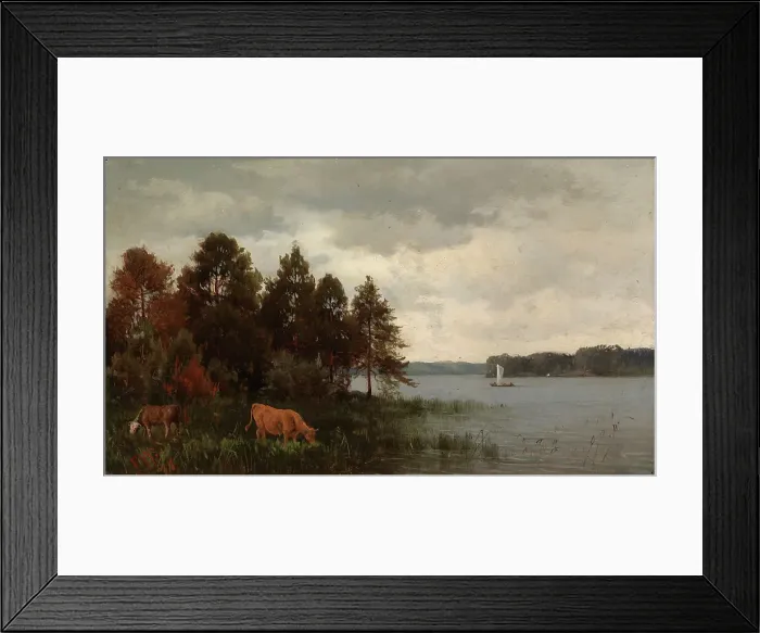 Framed Print : Cows by a lake, 1876. Creator: Fridolf Weurlander Framed Print : Cows by a lake, 1876. Creator: Fridolf Weurlander