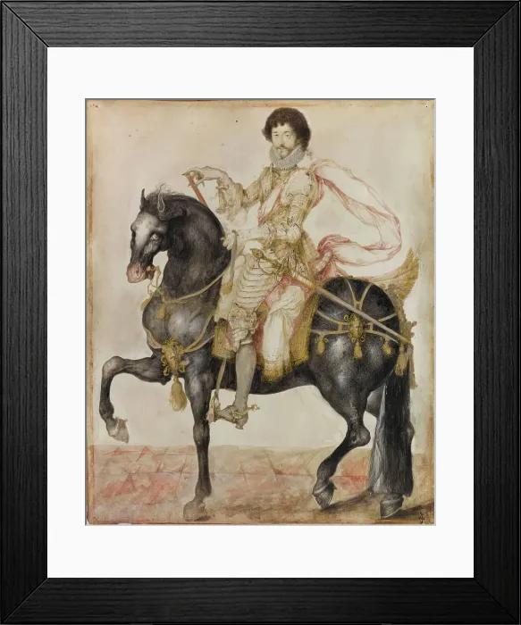 Framed Print : Portrait of Louis de Guise, baron d'Ancerville (1588-1631) on horseback, c1613. Creator: Bellange, Jacques (c. 1575-1616) Framed Print : Portrait of Louis de Guise, baron d'Ancerville (1588-1631) on horseback, c1613. Creator: Bellange, Jacques (c. 1575-1616)