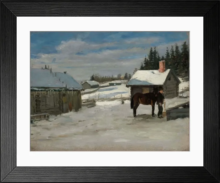 Framed Print : Watering a horse, winter picture, 1879. Creator: Adolf von Becker Framed Print : Watering a horse, winter picture, 1879. Creator: Adolf von Becker