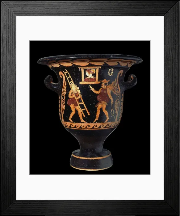 Framed Print : Krater from Paestum. Zeus woos Alcmene, assisted by Hermes, 350-340 B.c. Creator: Asteas, Vase painter from Paestum (active between 350 and 320 BC) Framed Print : Krater from Paestum. Zeus woos Alcmene, assisted by Hermes, 350-340 B.c. Creator: Asteas, Vase painter from Paestum (active between 350 and 320 BC)