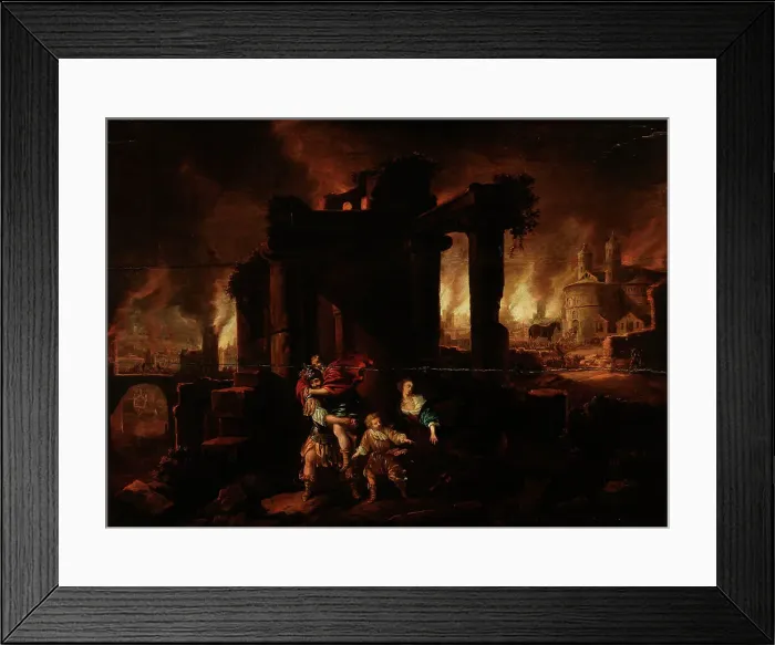 Framed Print : The burning of Troy. Creator: Claes Jansz van der Willigen Framed Print : The burning of Troy. Creator: Claes Jansz van der Willigen