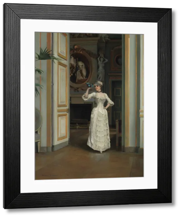 Framed Print : Woman with a Bird at the Chateau de Maisons-Laffitte, 1882. Creator: Gunnar Berndtson Framed Print : Woman with a Bird at the Chateau de Maisons-Laffitte, 1882. Creator: Gunnar Berndtson