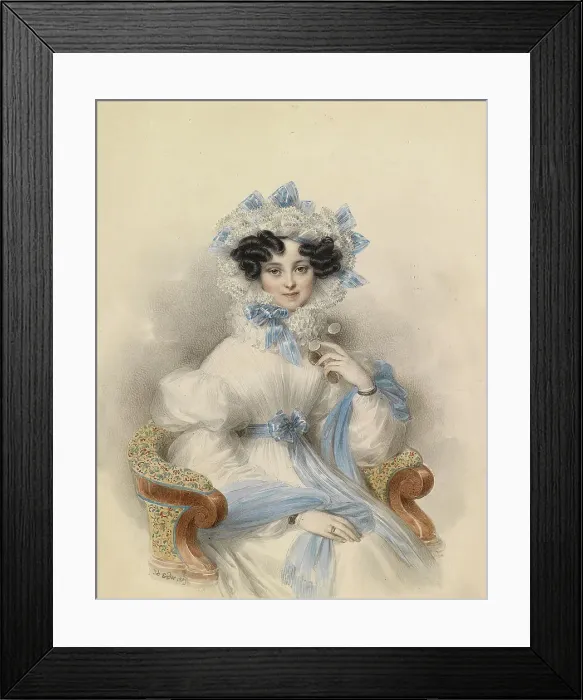 Framed Print : Portrait of Archduchess Henriette of Austria (1797-1829) in white dress with blue bows, 1829. Creator: Ender, Johann Nepomuk (1793-1854) Framed Print : Portrait of Archduchess Henriette of Austria (1797-1829) in white dress with blue bows, 1829. Creator: Ender, Johann Nepomuk (1793-1854)