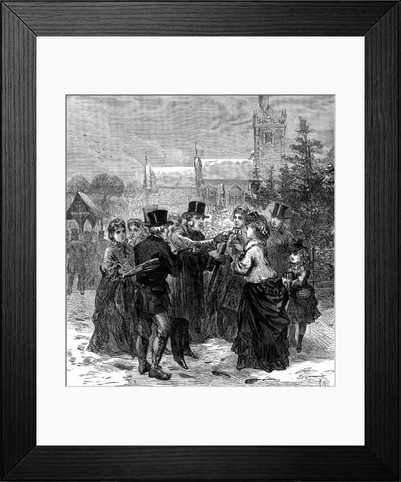 Framed Print : Illness of the Prince of Wales - Sandringham Church, Sunday, Dec. 10: anxious inquiries, 1871. Creator: Unknown