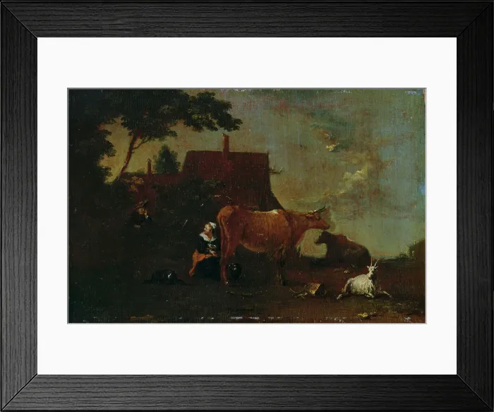Framed Print : Milking the cow, 1717-1767. Creator: Norbert Grund Framed Print : Milking the cow, 1717-1767. Creator: Norbert Grund