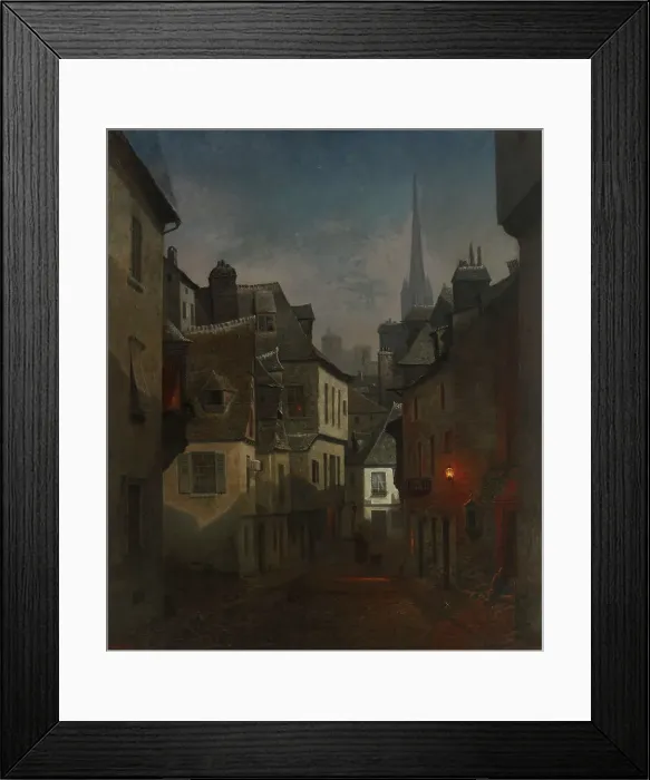 Framed Print : Street in Quimper, Brittany, Nocturnal View, 1874. Creator: Oscar Kleineh Framed Print : Street in Quimper, Brittany, Nocturnal View, 1874. Creator: Oscar Kleineh