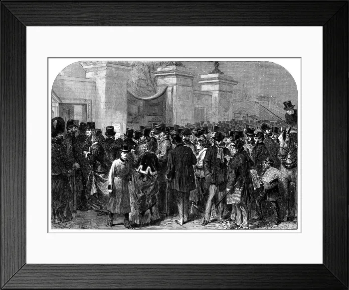 Framed Print : Illness of the Prince of Wales: the bulletin at Marlborough House, 1871. Creator: Unknown Framed Print : Illness of the Prince of Wales: the bulletin at Marlborough House, 1871. Creator: Unknown