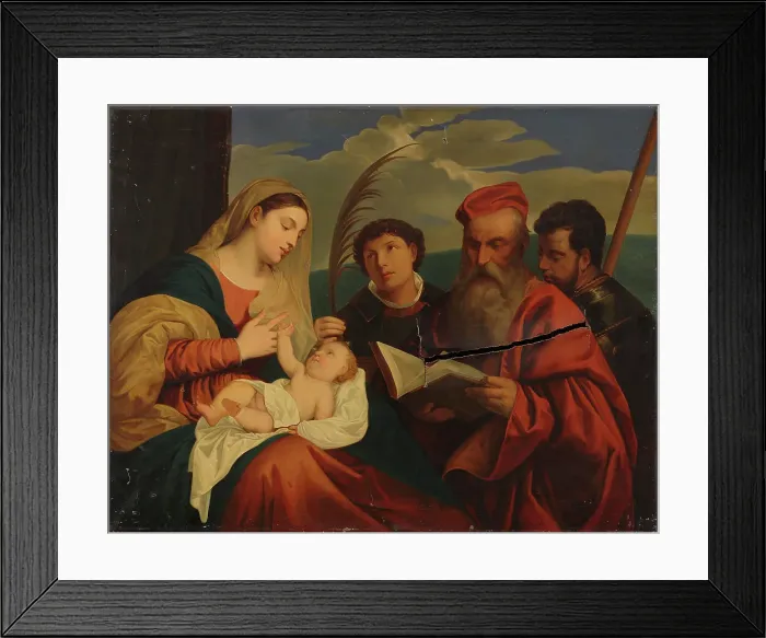Framed Print : Mary with Child, St. Stephen, St. Jerome and St. Mauritius, a copy after Titian, 1849. Creator: Nils Jakob Blommer Framed Print : Mary with Child, St. Stephen, St. Jerome and St. Mauritius, a copy after Titian, 1849. Creator: Nils Jakob Blommer