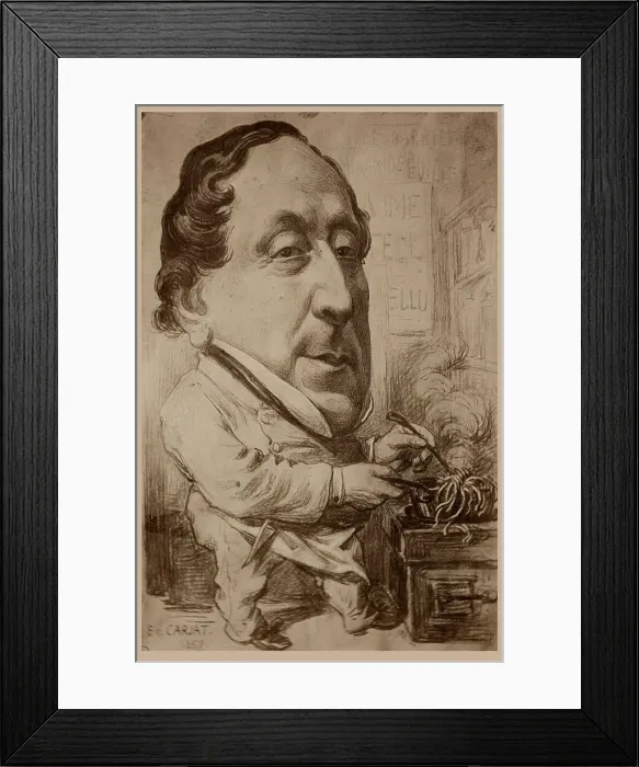 Framed Print : Portrait Caricature of the composer Gioachino Antonio Rossini (1792-1868), c 1850. Creator: Carjat, Étienne (1828-1906) Framed Print : Portrait Caricature of the composer Gioachino Antonio Rossini (1792-1868), c 1850. Creator: Carjat, Étienne (1828-1906)